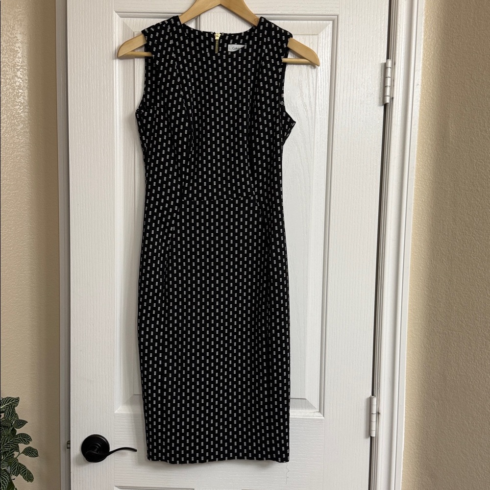 Calvin Klein Black and White Patterned Midi Dress
